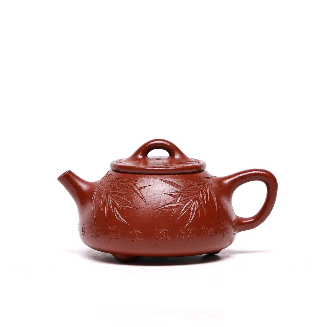 汪汪茶器 胖石瓢 大红袍-刻竹 175cc  家用紫砂壶 syr