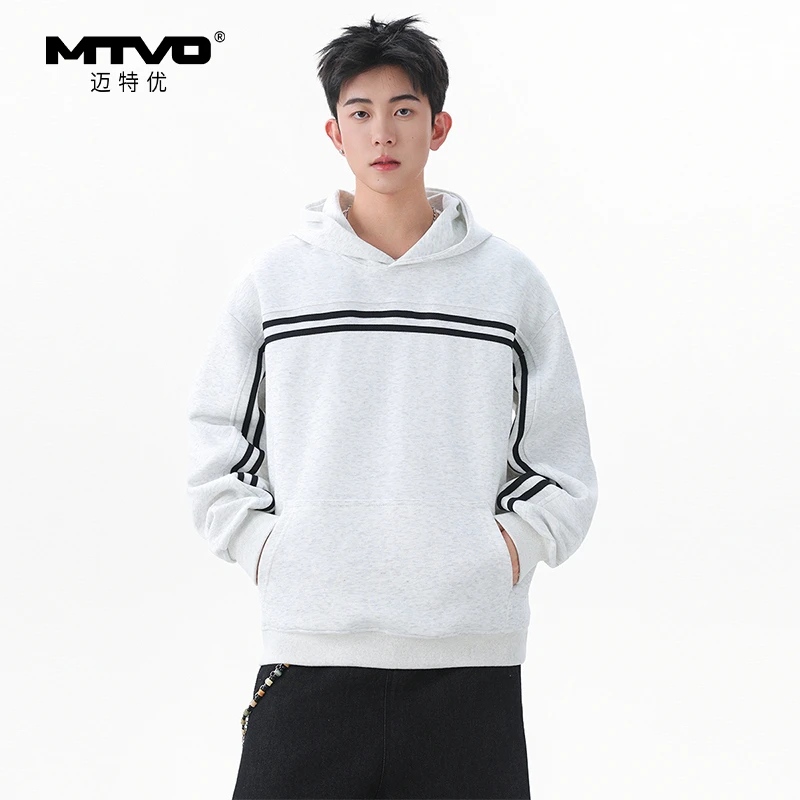 MontVoo/迈特优冬季连帽撞色款几何时尚秋冬休闲长袖卫衣6855