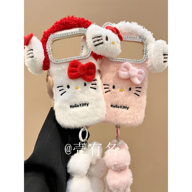 可爱钻边毛绒刺绣耳机套Kitty表情适苹果17手机壳iPhone16/15/14
