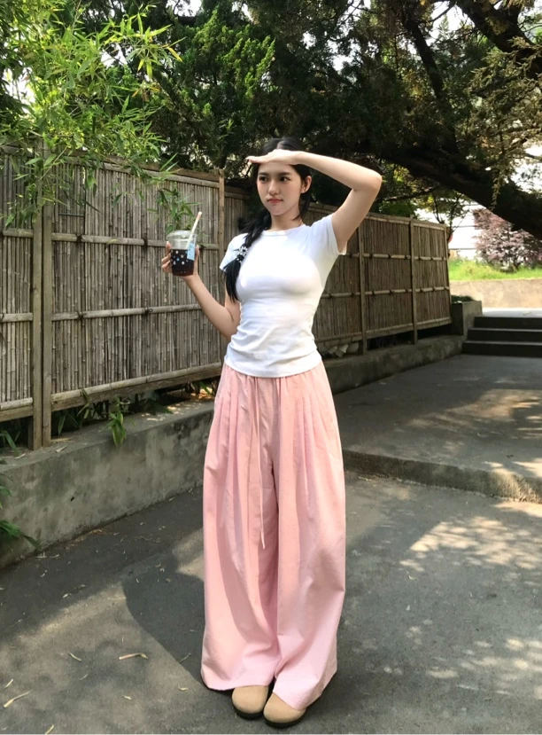 时尚百搭直筒休闲裤慵懒舒适拖地风格宽松裤子垂感