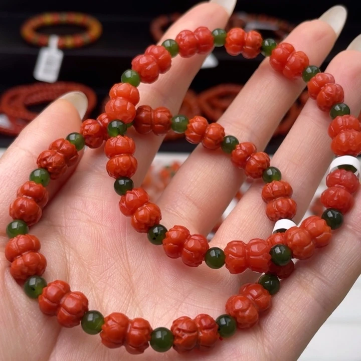 南红玛瑙瓦西双头莲花手串7-8mm一条未镶嵌