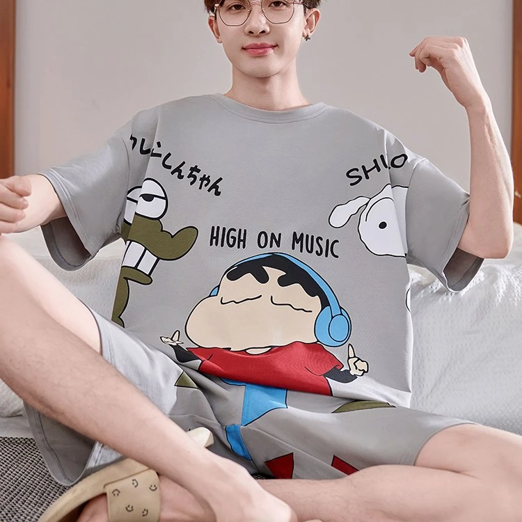 男士睡衣纯棉夏天短袖短裤卡通学生可爱青少年男生薄款家居服套装