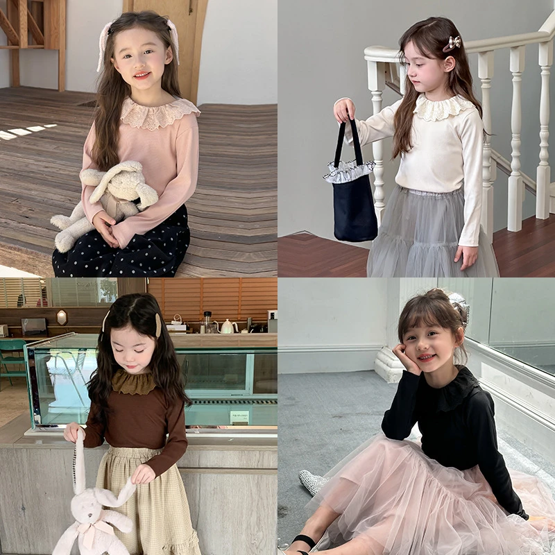 艾摩贝贝女童气质甜美蕾丝花边领打底衫春秋冬儿童内搭外穿上衣