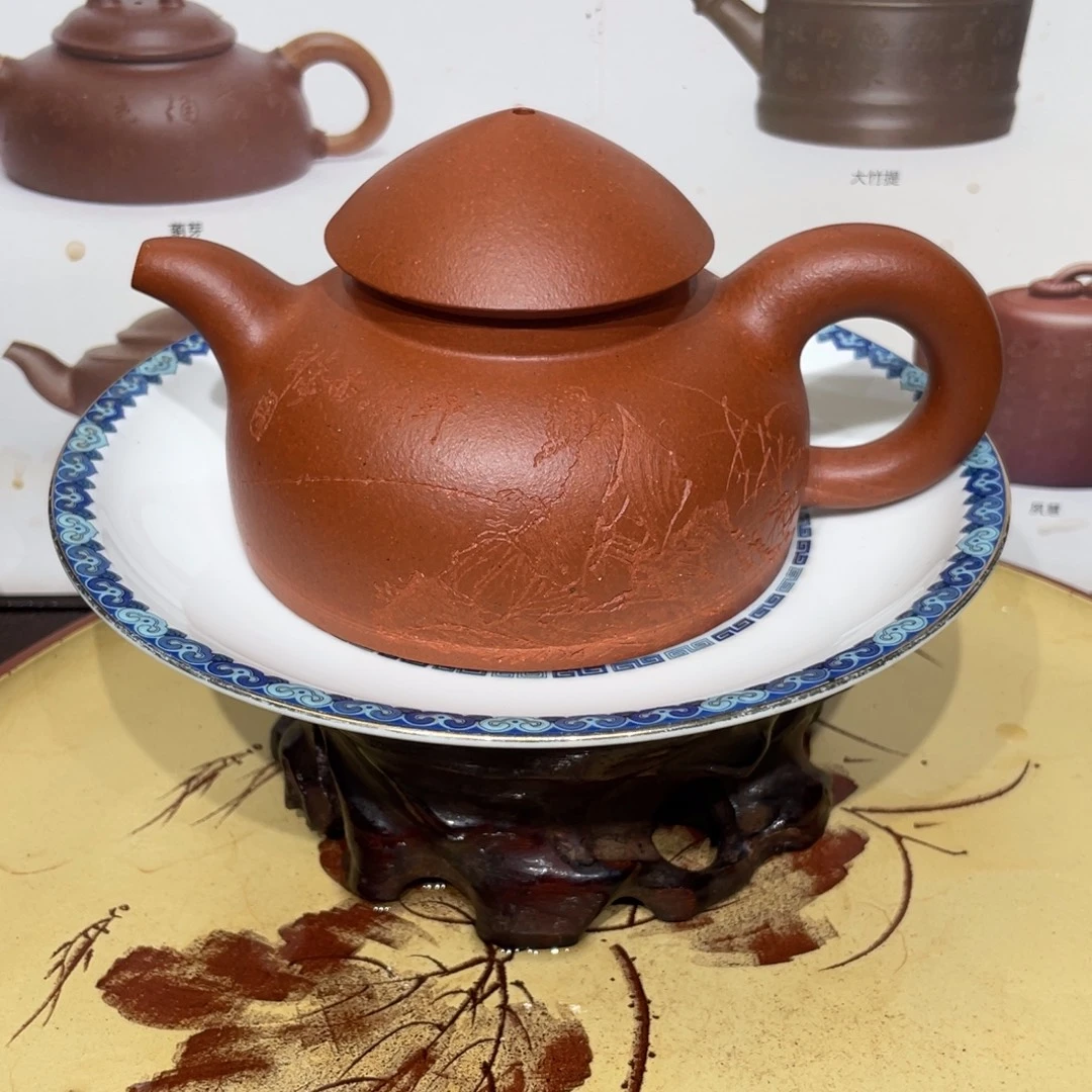 紫砂茶壶万文涛刻绘全手