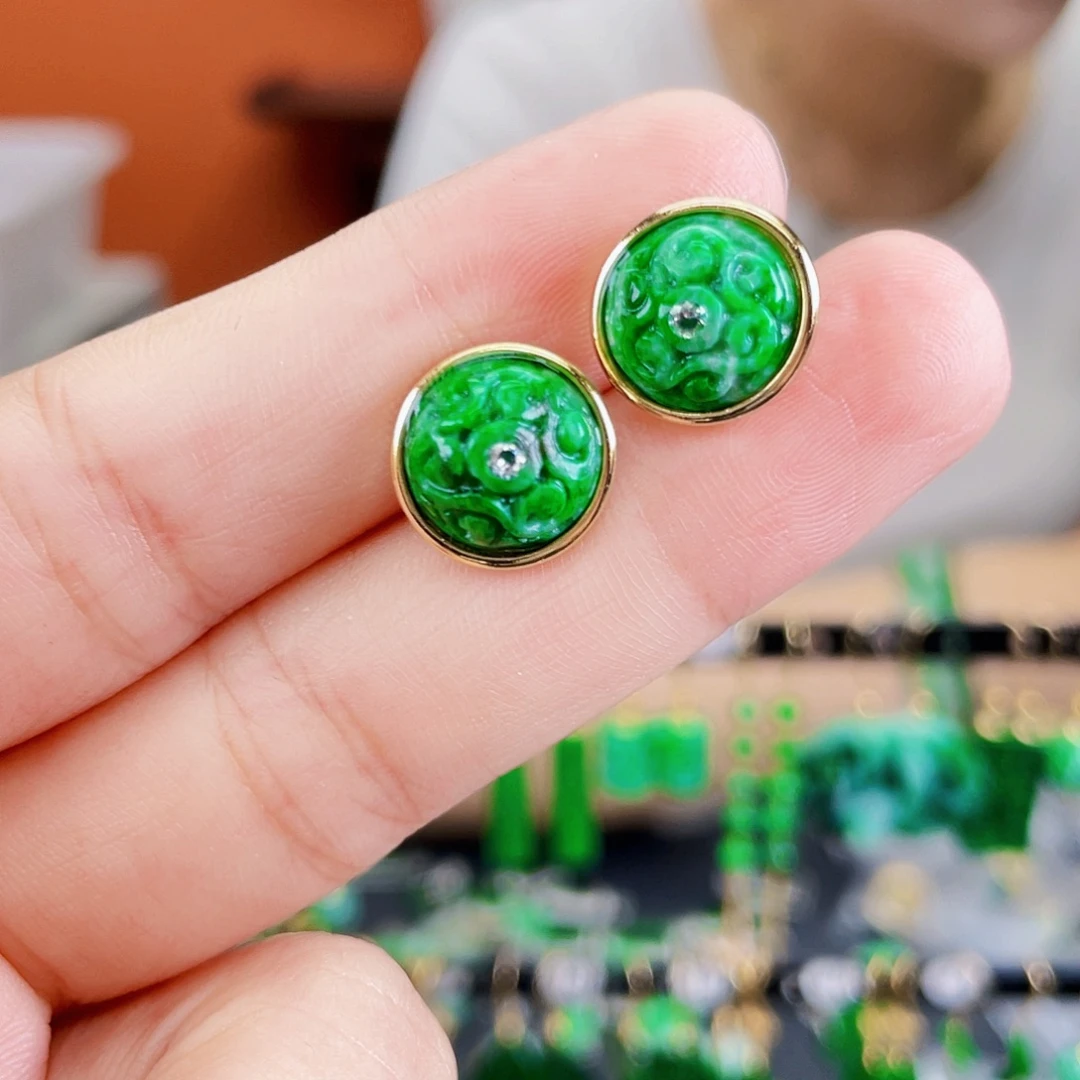 银S925镶嵌翡翠耳饰