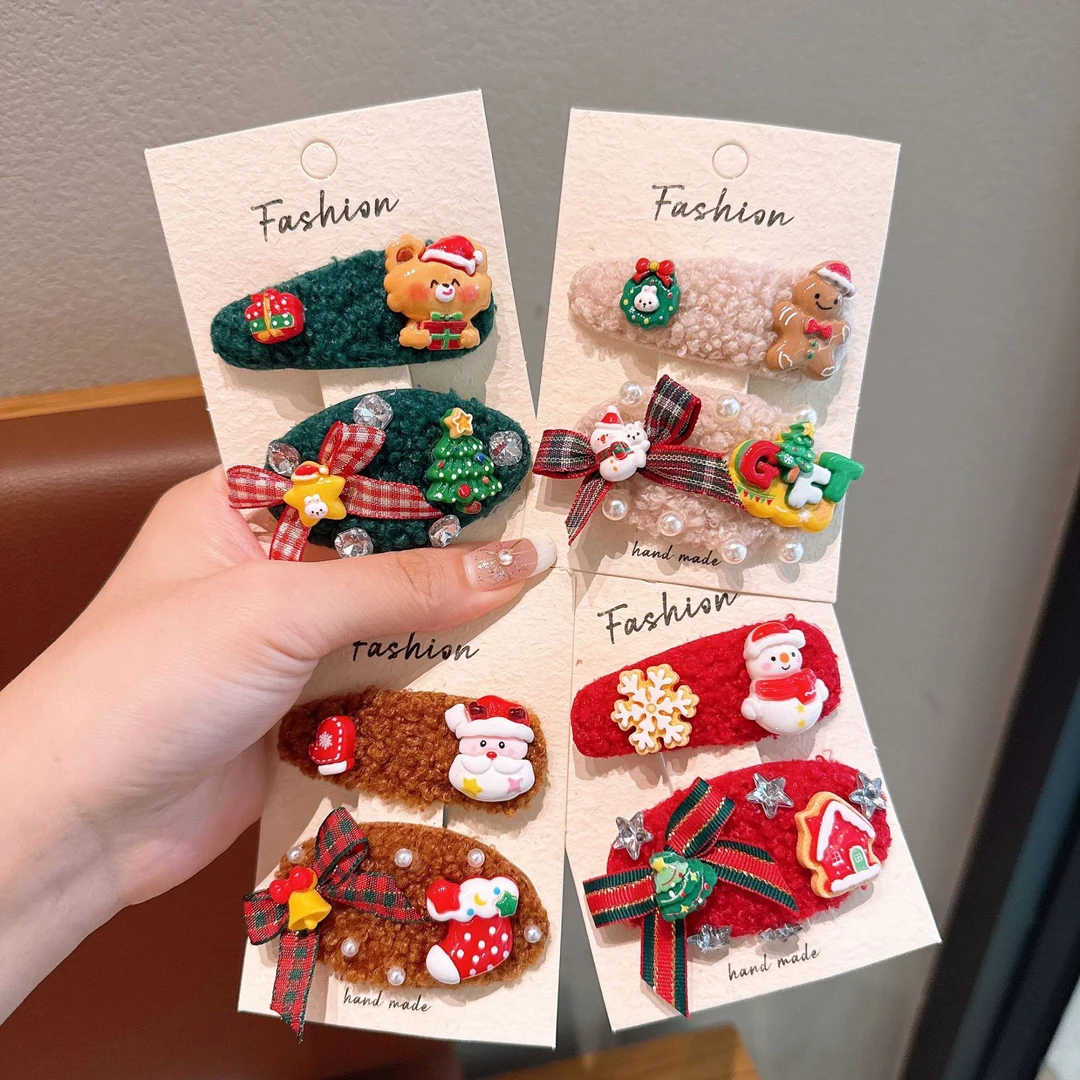 圣诞节儿童发夹可爱圣诞老人雪人发饰毛绒夹个护小女孩不伤发