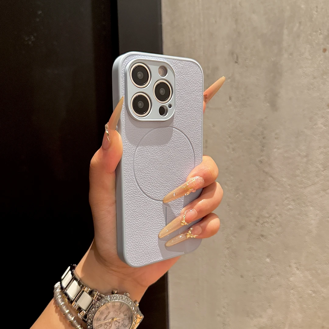 适用iphone16ProMax手机壳苹果16新款镜头全包15高级感素皮纹磁吸