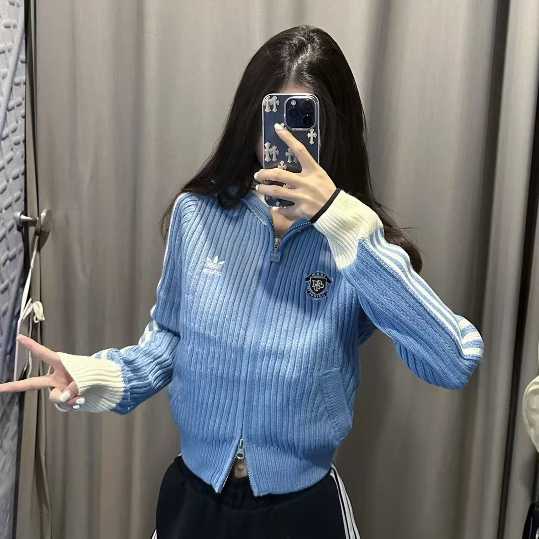 adidas三叶草TEAM FULLZIP全开襟运动修身针织衫KF0719