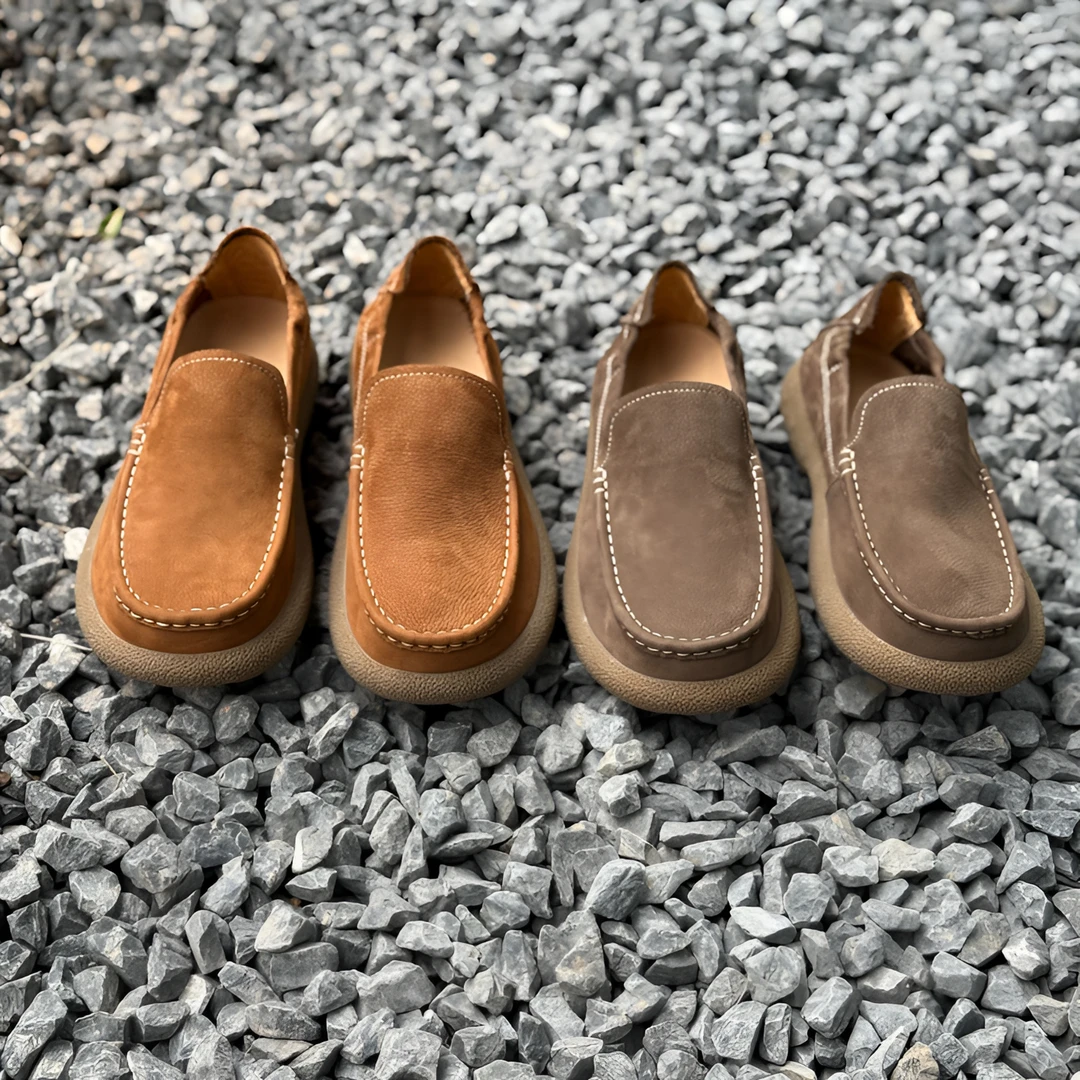 纯东莞原产头层牛皮透气休闲鞋一脚蹬豆豆鞋男士乐福鞋柔软舒适