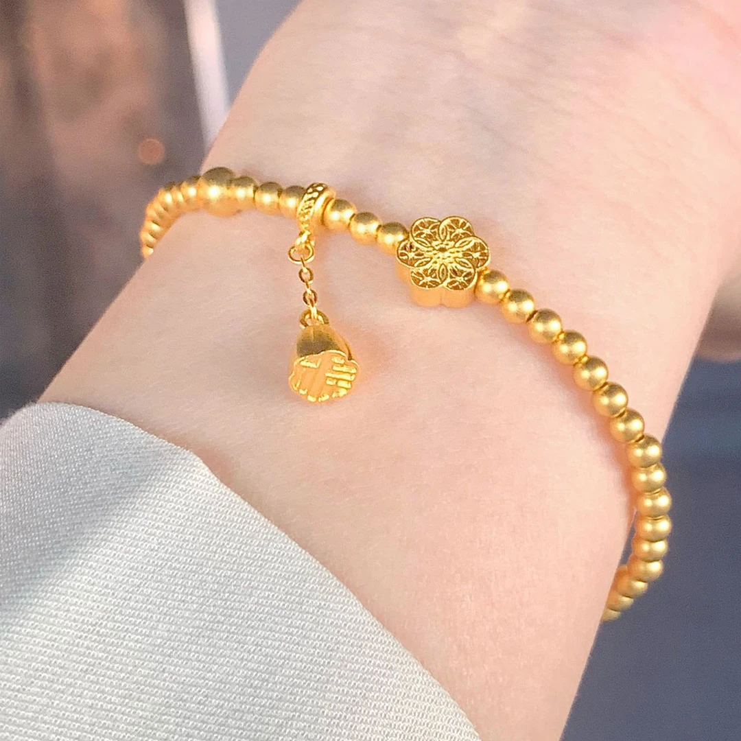 周大福缘古法藏蕴传承福满莲华六相花莲蓬手錬女24K包金镂空转运
