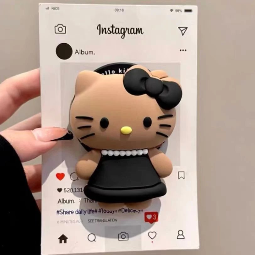 硅胶珍珠黑色kitty猫适用Magsafe磁吸手机支架可伸缩折叠强力磁吸