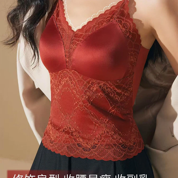 2025轻奢保暖吊带背心女双层微绒带胸垫V领内搭外穿显瘦法式内衣