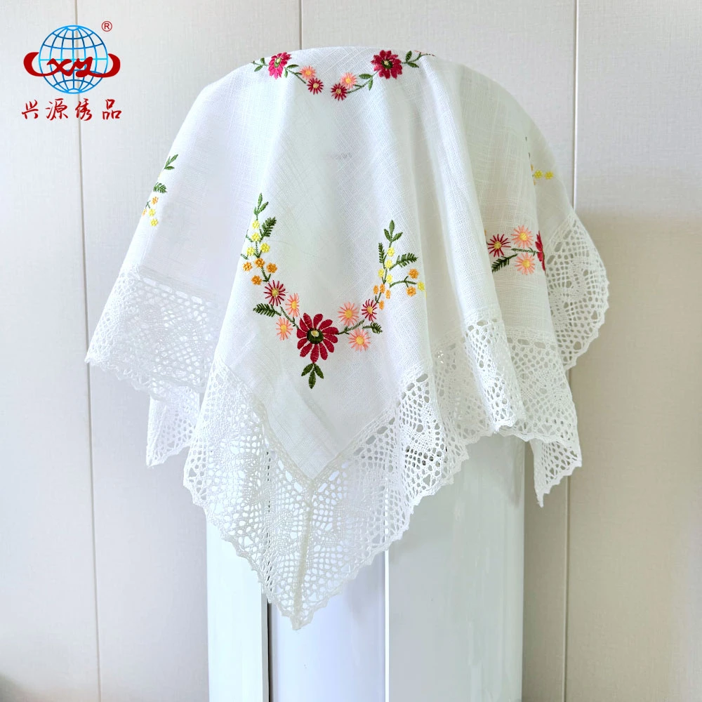 2537-2白色【80*80cm】刺绣竹节麻盖巾电视防尘盖布