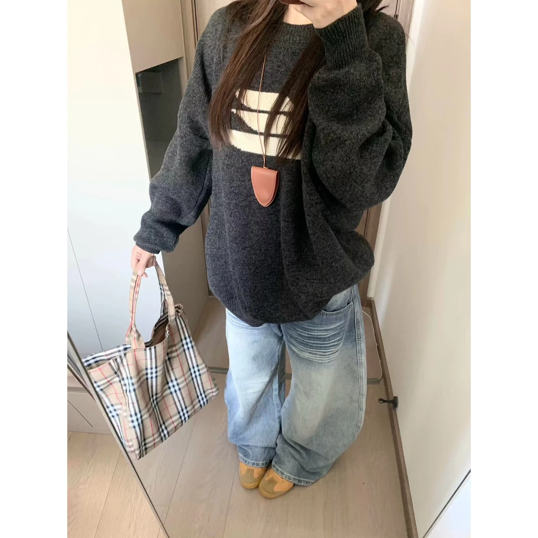 秋冬灰色毛衣女套头宽松软糯慵懒风高级感上衣韩系穿搭外穿针织衫