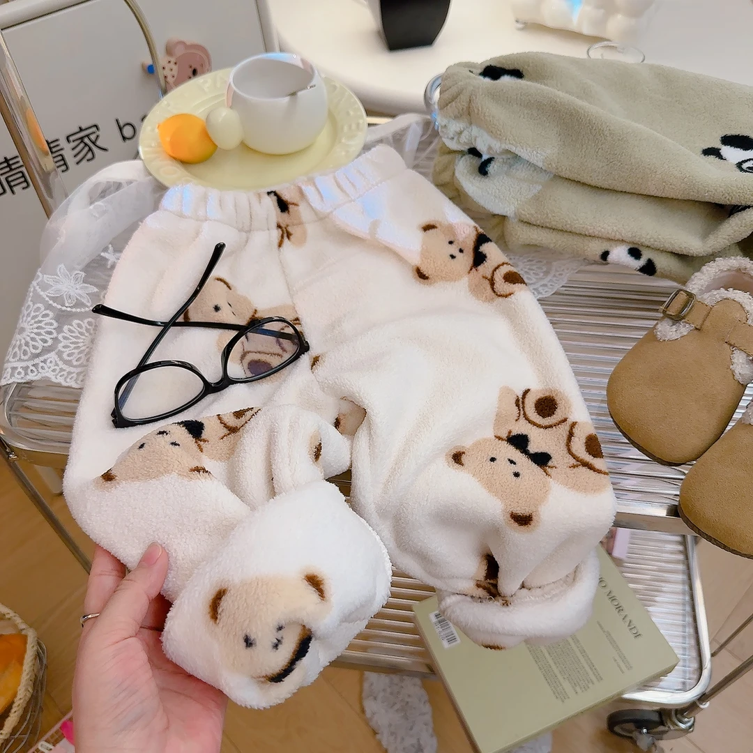 儿童睡裤秋冬男女童法兰绒裤子宝宝暖暖裤加绒中小童珊瑚绒家居裤