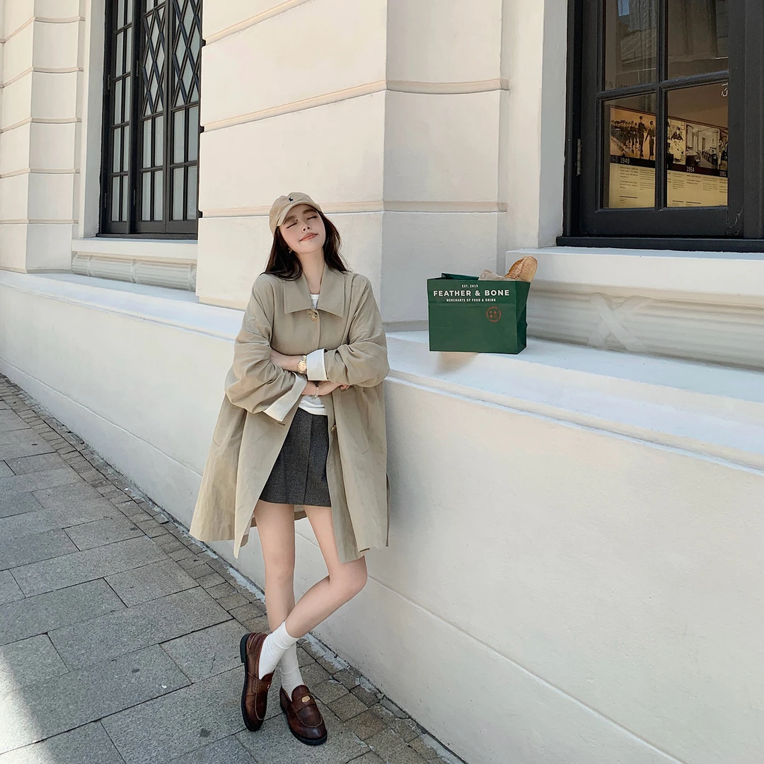 “伞摆风衣”静奢ROW秀款超大A字伞摆 韩国进口面料短风衣