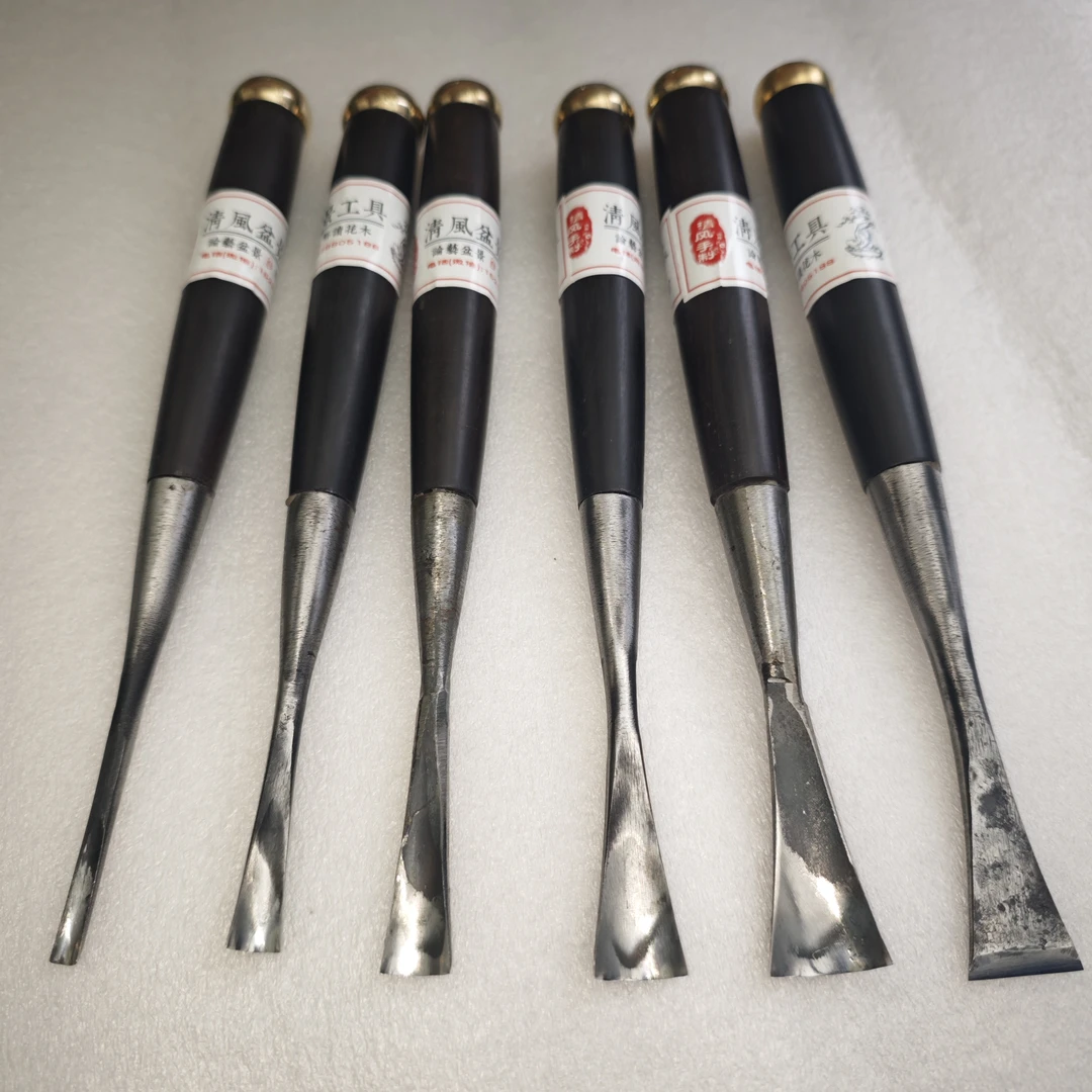 黑檀木手柄淬火锻打轴承钢凿子，盆景制作工具，锯口过度处理/半圆