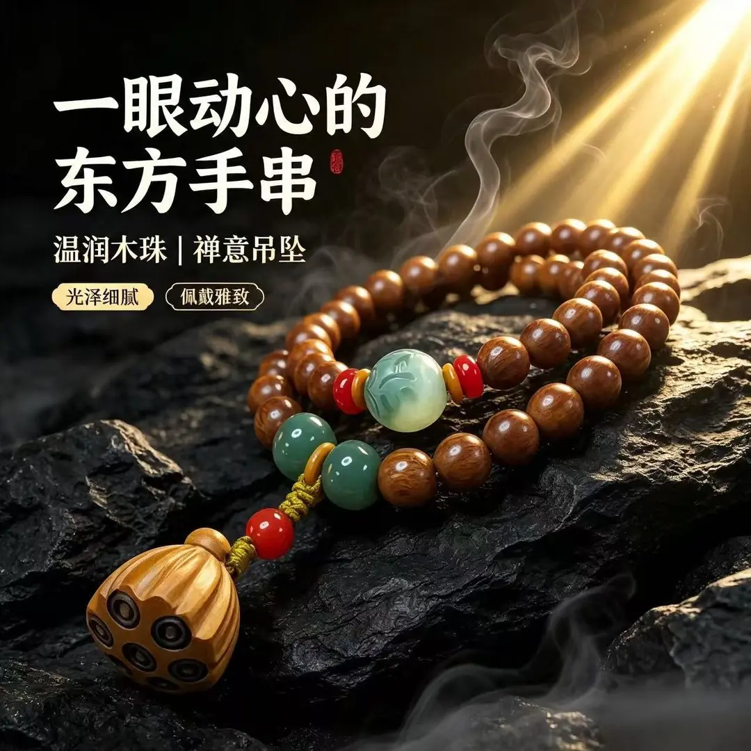 木质手链 【好运莲莲】老桃木双圈莲蓬手串女国风百搭木质文玩手