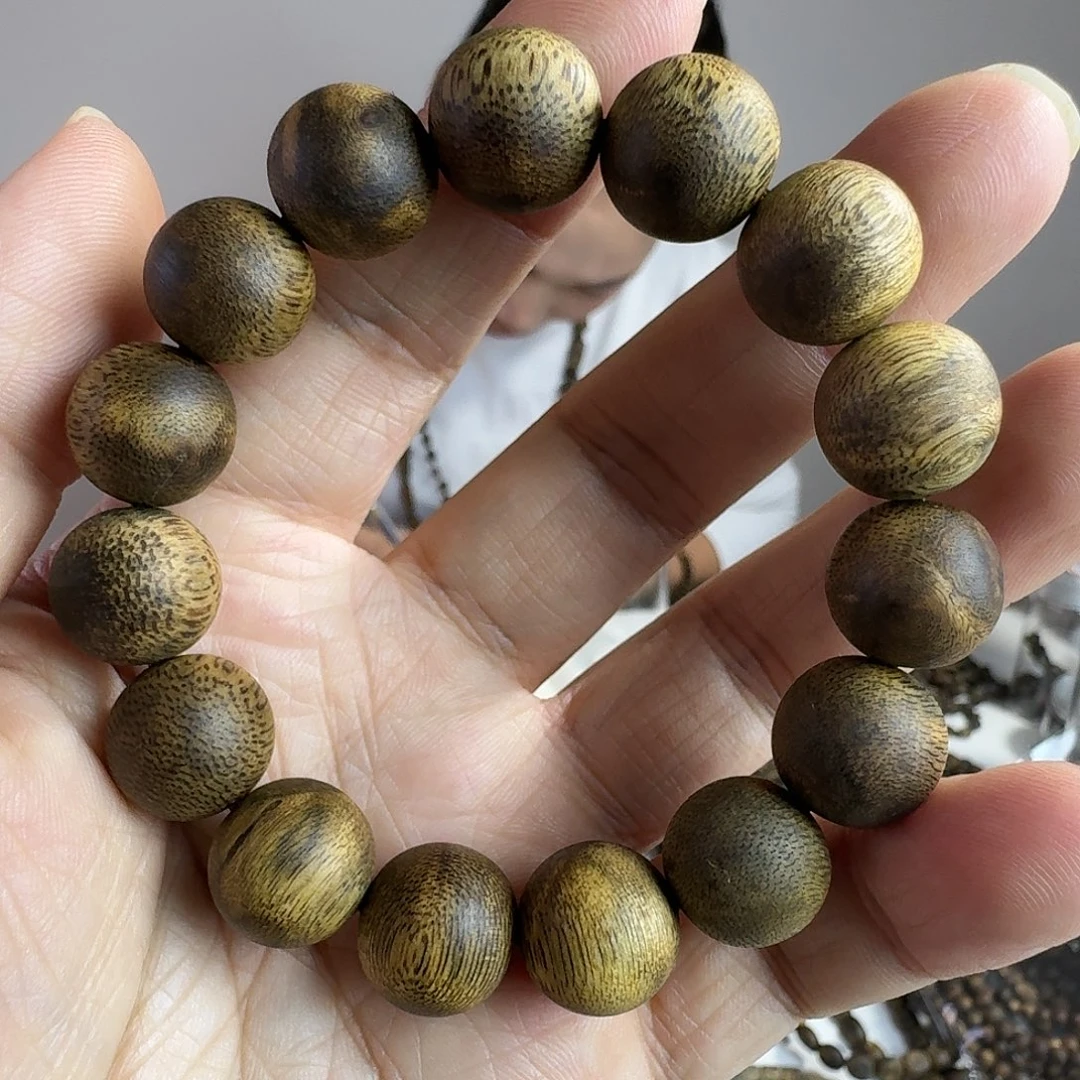 沉香手串不****1奇楠圆珠单圈14MM