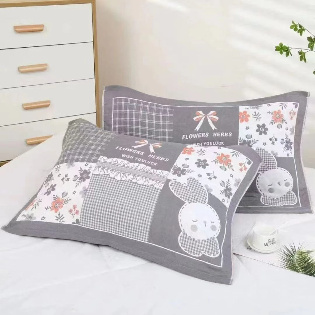 灰色枕巾一对装情侣柔软成人加厚头巾加大吸汗新款枕巾一对兔子