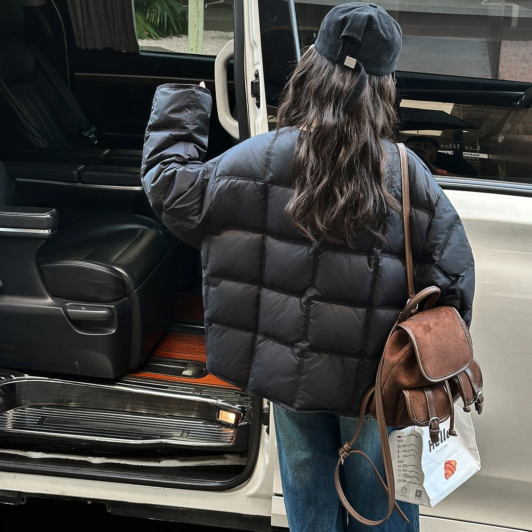 【嘻嘻柚】女童冬季泡芙方块棉服2025新中大童加厚韩版时尚棉衣外套