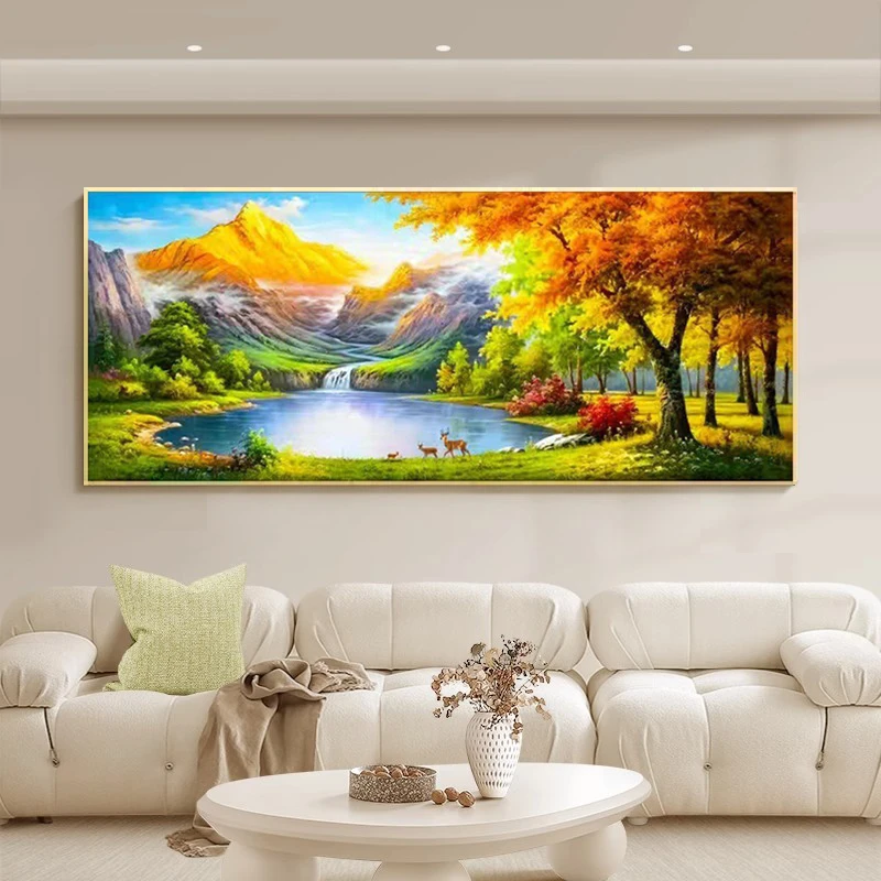 背靠金山水晶钻石绣沙发背景墙钻石画满钻客厅简约聚宝盆粘贴钻画