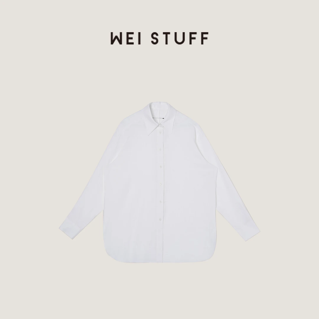 WEI STUFF “素色穿搭” 时尚百搭翻领100亚麻白色衬衫 9813.