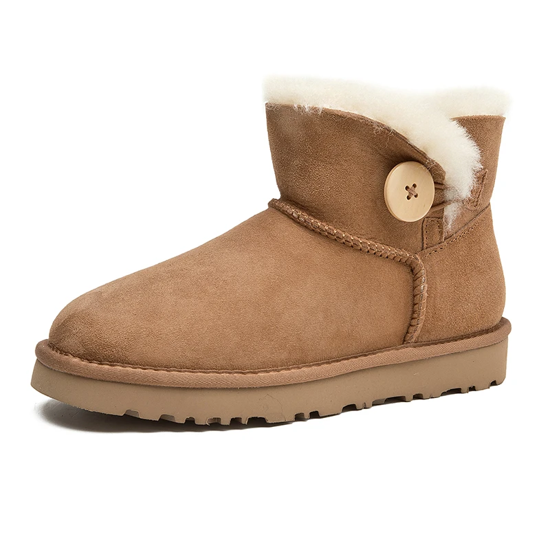 桑坡3352雪地靴一粒扣经典女靴冬季加厚保暖百搭羊皮毛一体雪地靴