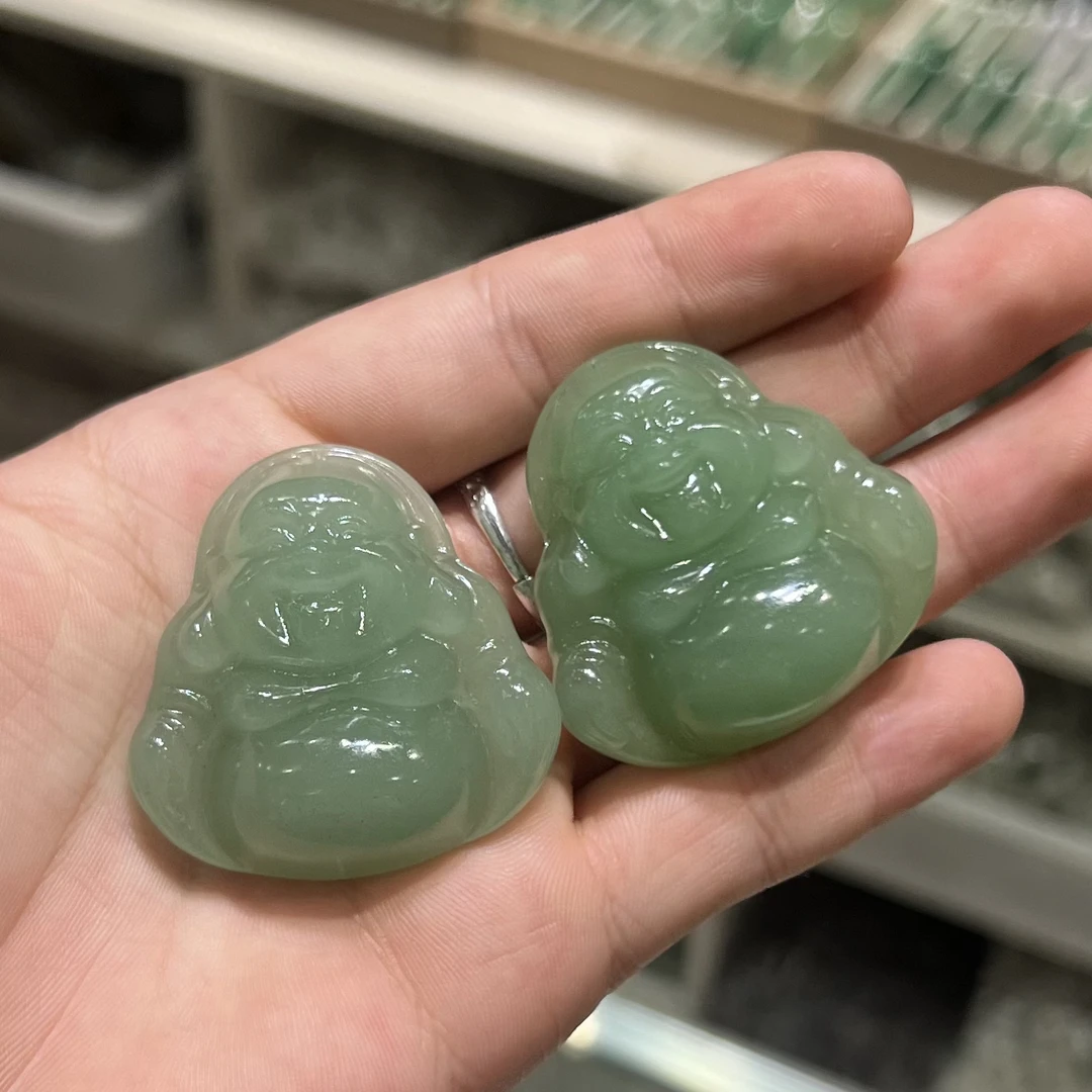 东陵玉青提色45弥勒佛吊坠多样性发货拍一发一（配链子）