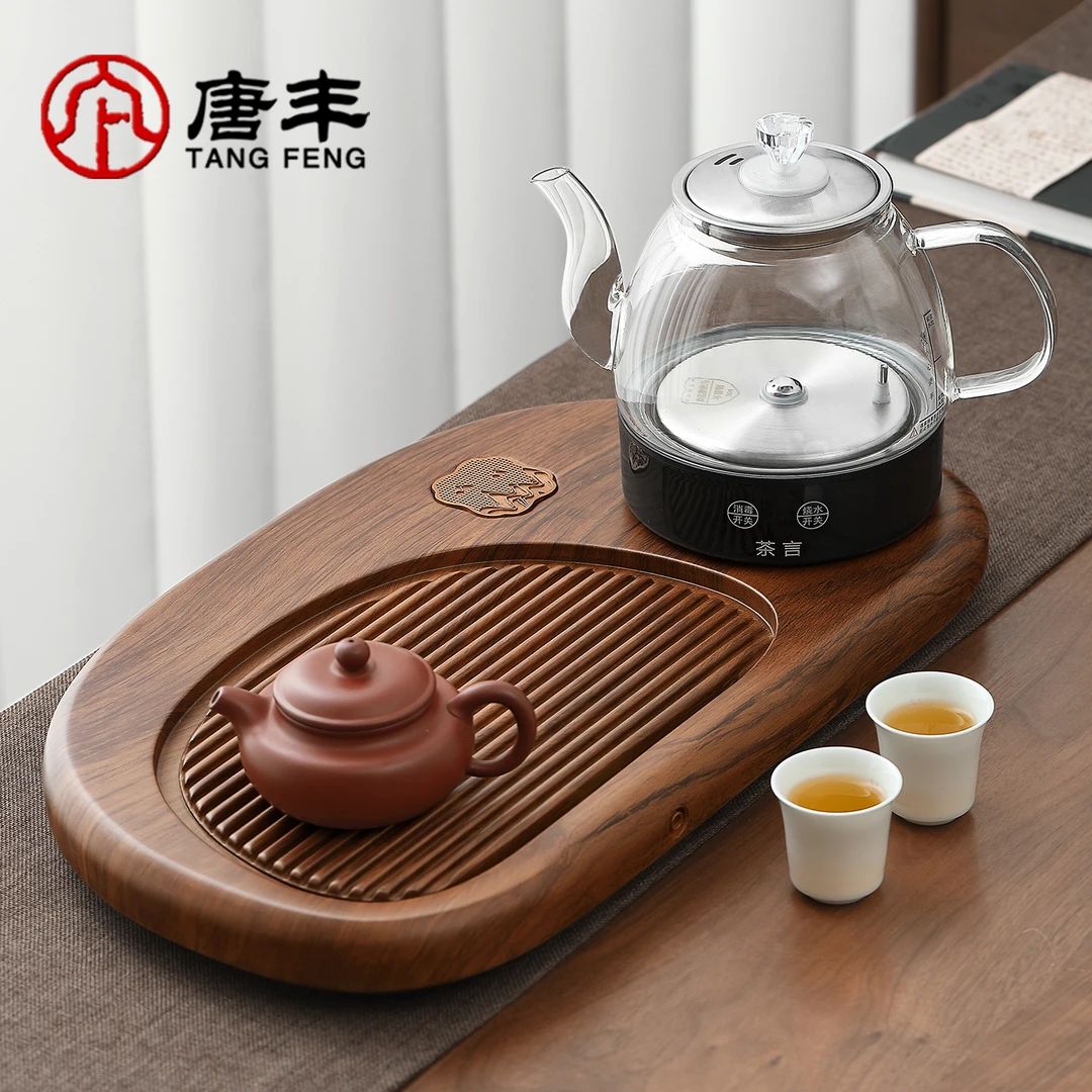 唐丰茶盘带玻璃烧水壶2025新款家用现代轻奢干泡小茶台沥水茶托盘