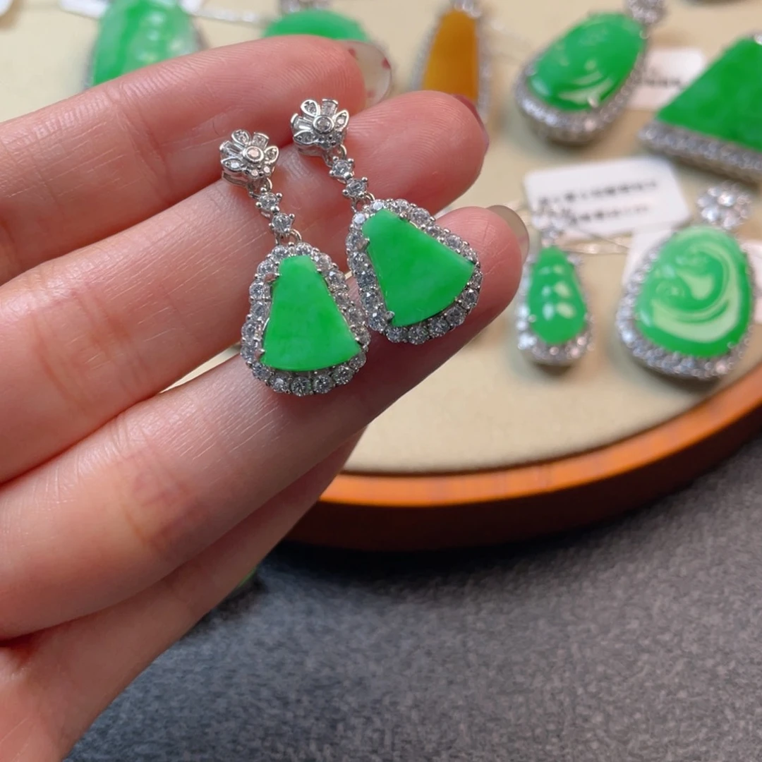 翡翠吊坠(不含链)银S925镶嵌耳坠