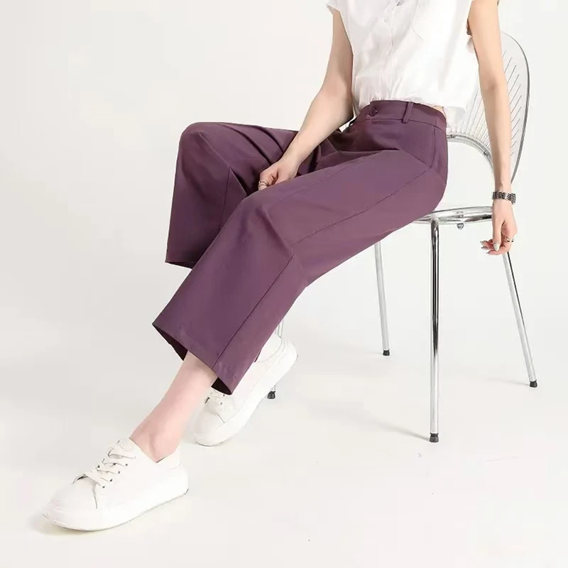 索罗娜八分裤~小个子 经典高腰直筒裤 轻薄透气时尚宽松显瘦女