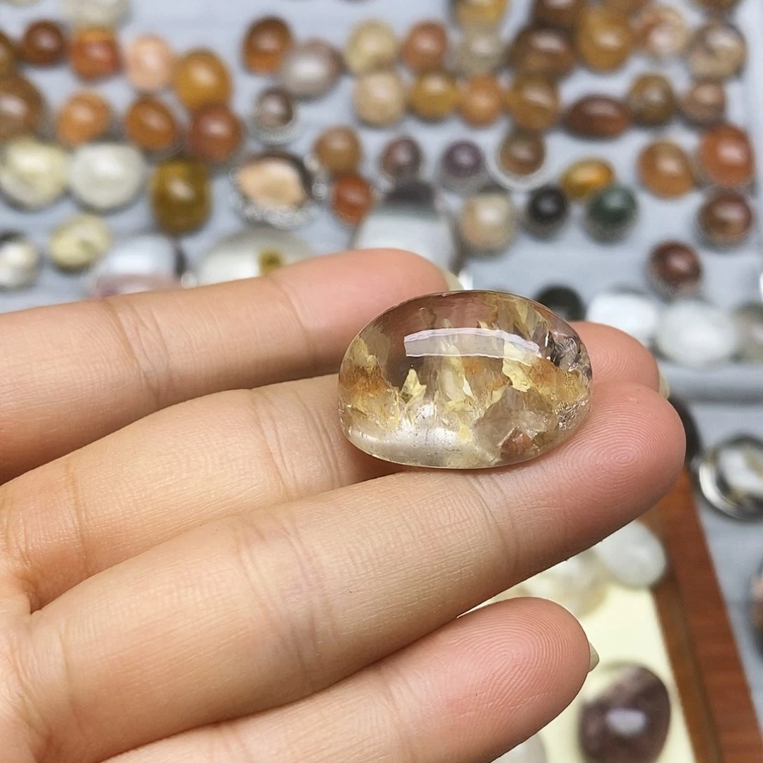美***宝水晶珠宝半成品银S925镶嵌天然幽灵双耳镶边不退货