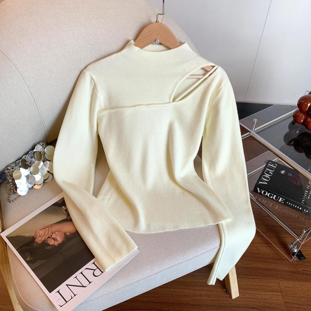 ZB#秋冬季时尚百搭半高领纯色套头修身显瘦长袖内搭针织衫毛衣潮