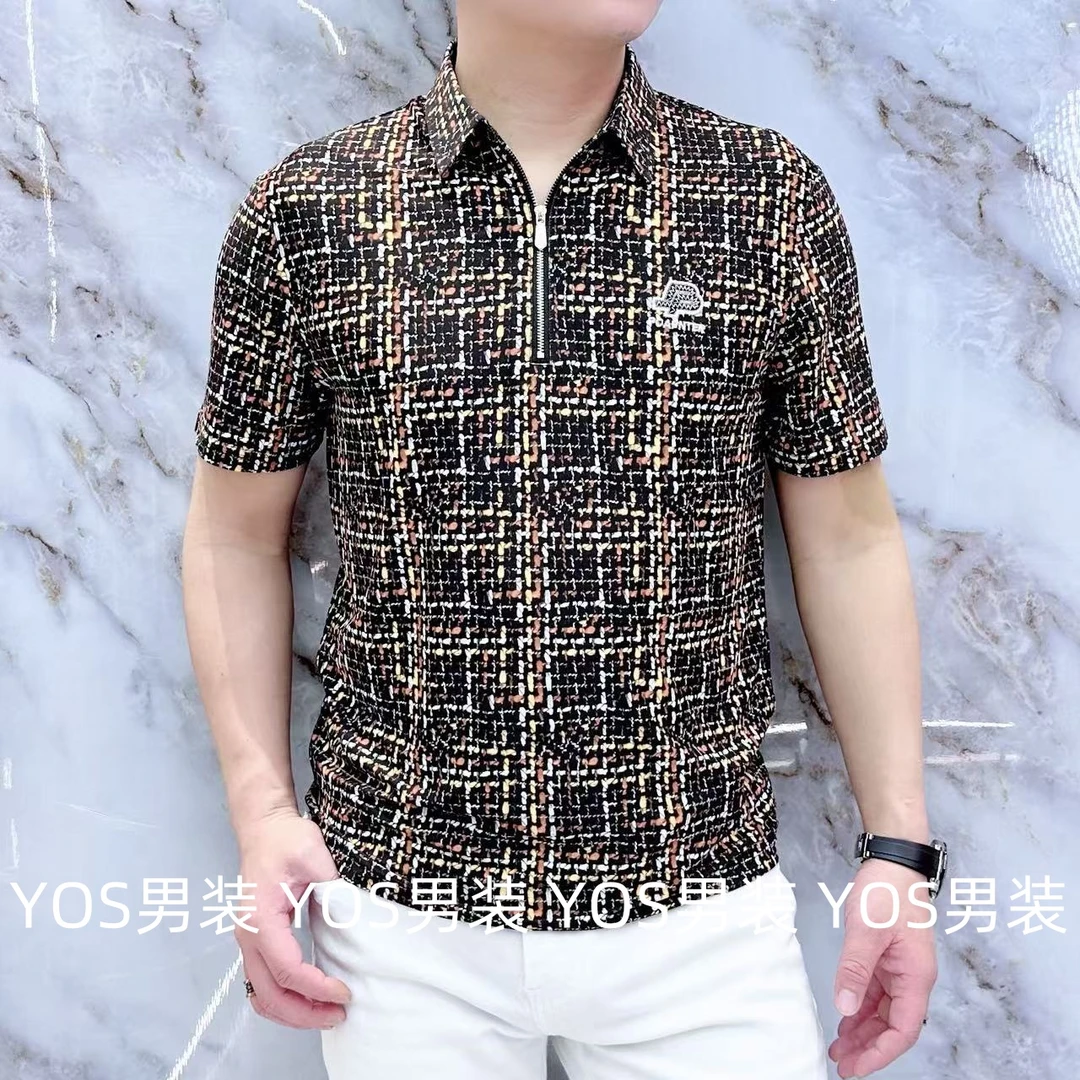 2025春夏新款潮男半袖翻领时尚潮流休闲百搭格子POLO衫F322