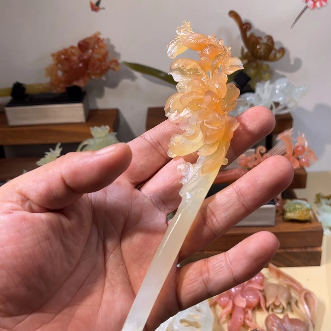 剪***水蛇纹石玉合金发簪