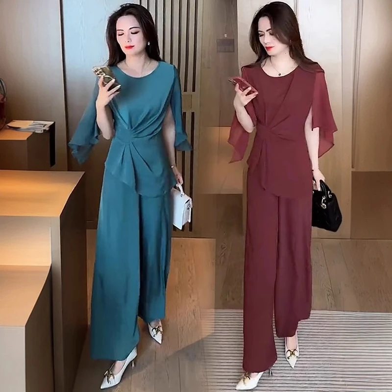 时髦设计感洋气时尚套装女2025夏季新款流行气质垂感阔腿裤两件套