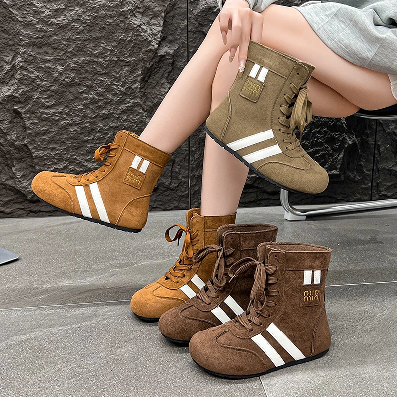 厚底德训鞋女阿甘鞋系带马丁靴薄款透气春秋季2025新款休闲短靴子