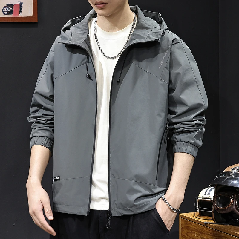 美式潮牌新款轻薄冲锋衣男士2025秋季休闲大码春秋款连帽夹克外套