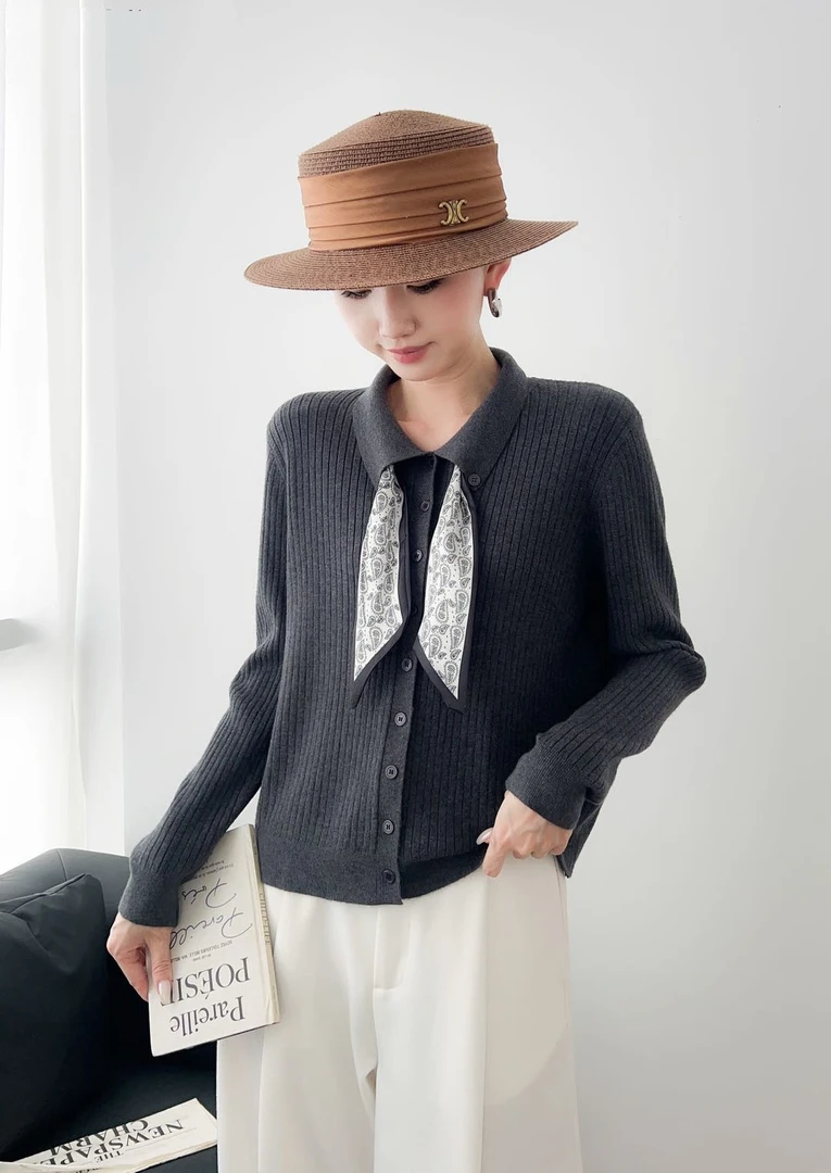 永丽家开衫毛衣常规上衣毛针织衫POLO领针织衫针织翻领时尚百搭