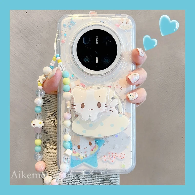 适用华为mate70pro+手机壳闪粉棉花猫咪Mate60pro+旋转磁吸支架女