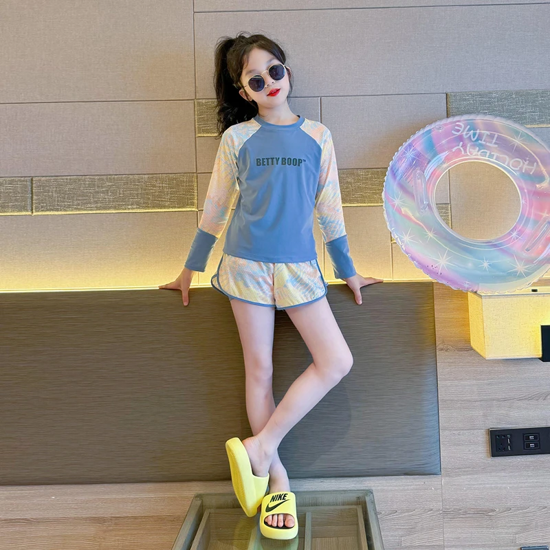 2025女大童泳衣套装洋气夏季新款儿童长袖游泳衣防晒女孩网红泳装