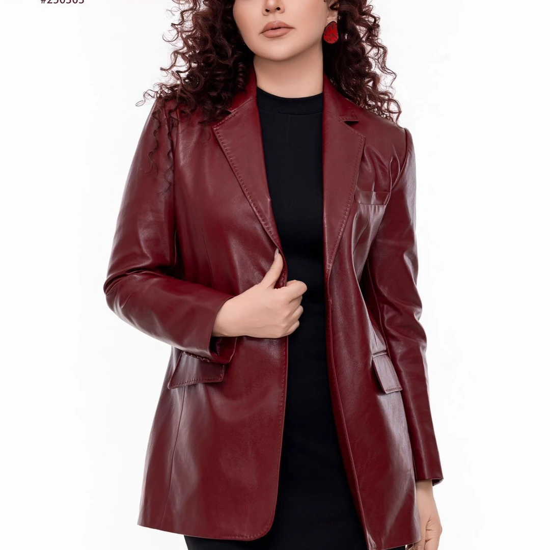 中长款西装领纽扣短款秋冬皮衣时尚女装女士外套