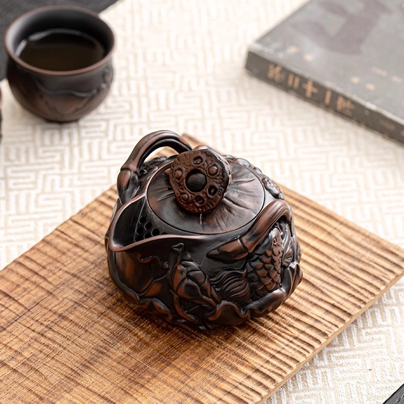 紫陶茶壶家用手抓壶泡茶专用纯手工浮雕建水紫砂壶功夫茶具泡茶器