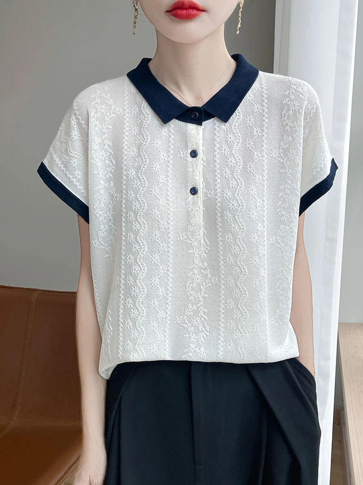 100天丝莱赛尔 针织网纱雪花 夏季晾感透气不闷热polo短袖