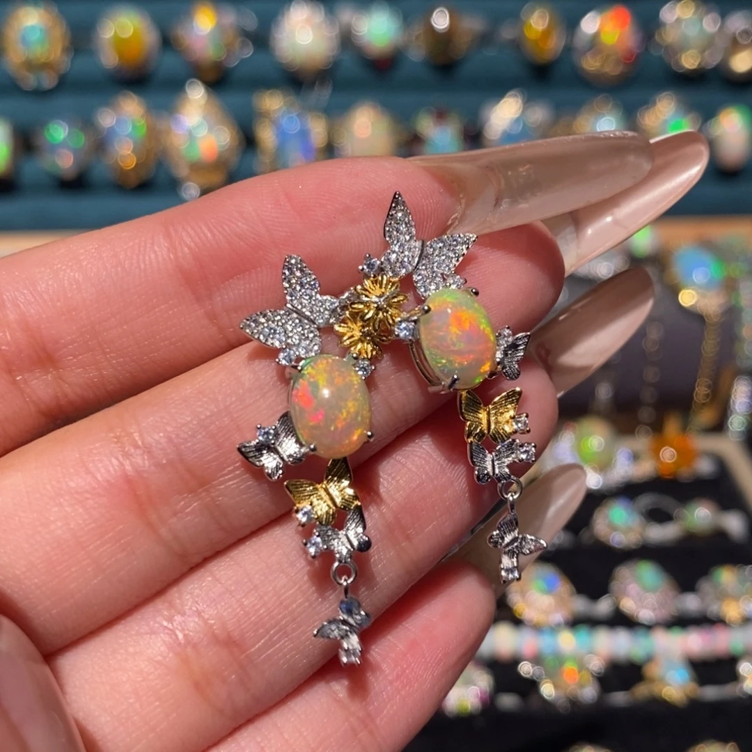 欧泊银S925镶嵌耳饰