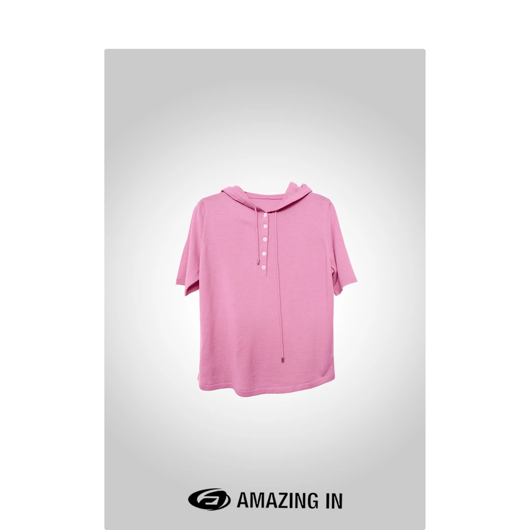 AMAZING IN 100美丽诺羊毛简约休闲连帽针织衫 A240603-SSJ-S7133