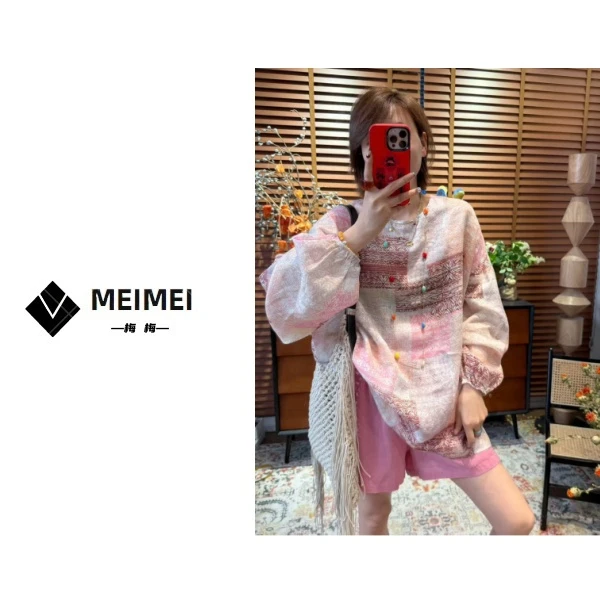 XMM.【100苎麻民族风套装】时尚百搭潮流显瘦洋气宽松休闲GZJ7068-1