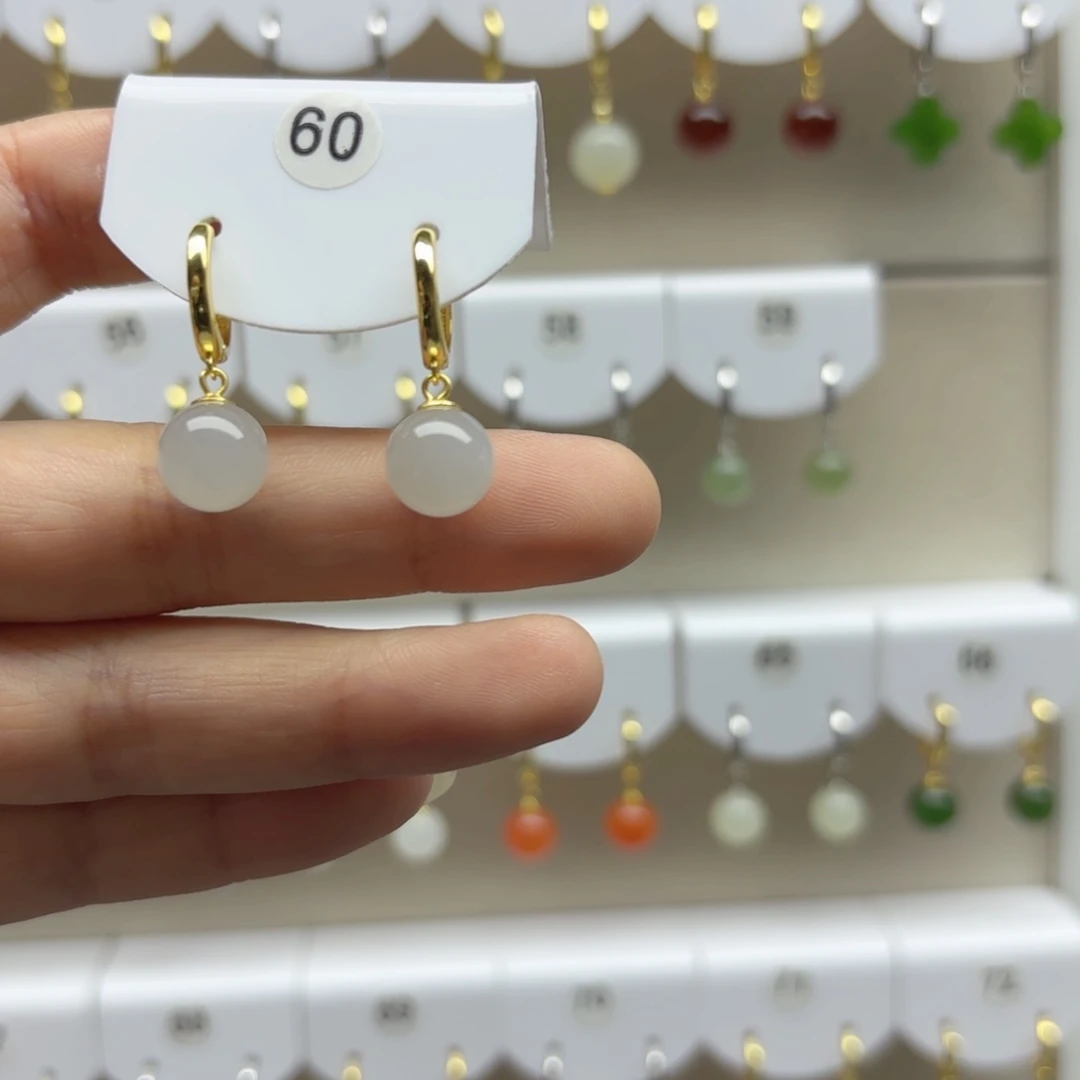 和田玉银S925镶嵌耳饰