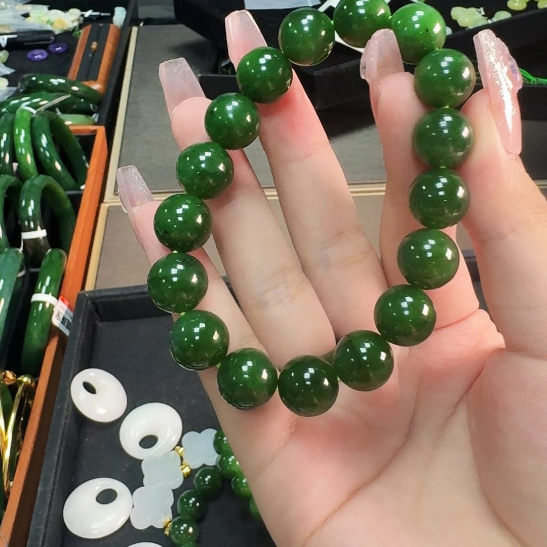 和田玉未镶嵌颈饰碧玉卡12手串